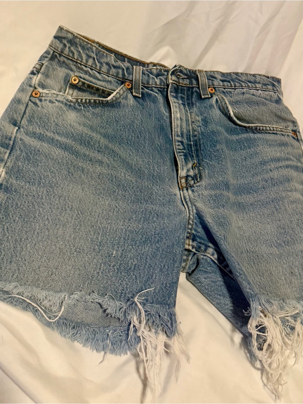 Levi's Light Blue Frayed Hem Denim Shorts